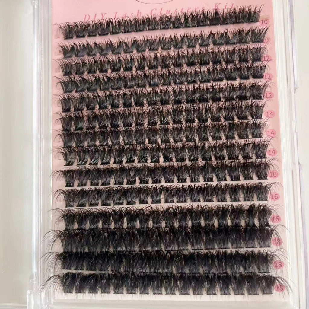 Lash Clusters Kit 100D Eyelash Clusters 3D Effect with Bond Seal Tweezers Brush Thin Band 10-18mm Mixed Natural Wispy 3D Curl Co